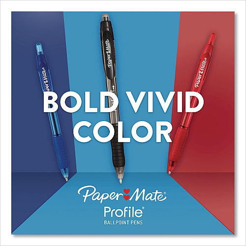 Paper Mate Profile Ballpoint Pen, Retractable, Bold 1.4 mm, Black Ink, Smoke/Black Barrel, 8/Pack (1960667)