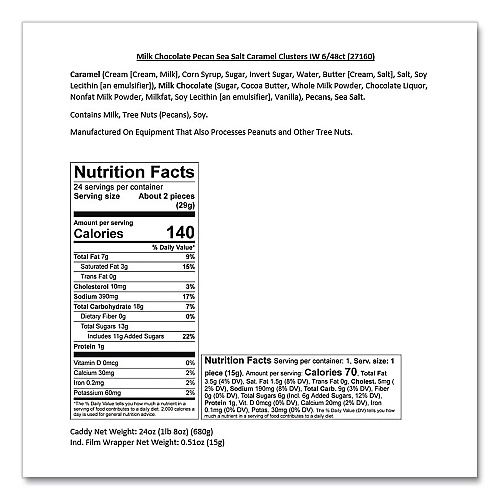 Sanders Small Batch Wonders Snack-Size Sea Salt Caramel Pecan Cluster, 48 Pieces, 24 oz Box (MRY27160)