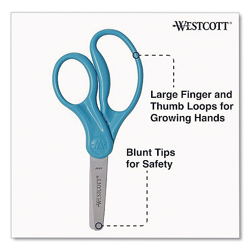 Westcott KleenEarth Rice Husk Kids Scissors, Blunt Tip, 5" Long, Straight Assorted Color Handles, 12/Pack (00850)