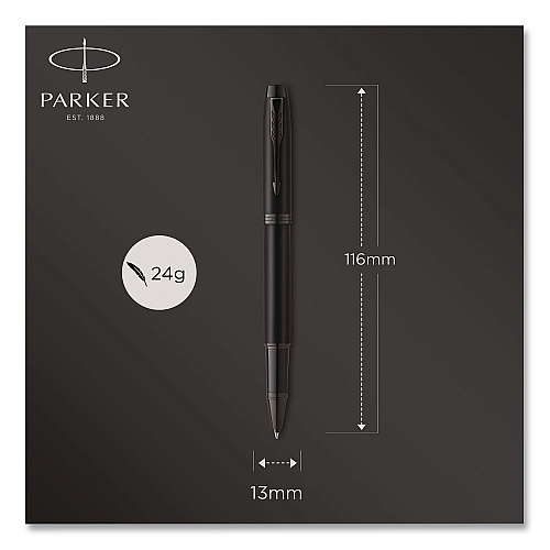 Parker IM Rollerball Pen, Monochrome Collection, Stick, Fine, Black Ink, Matte Black/PVD Barrel (2127743)