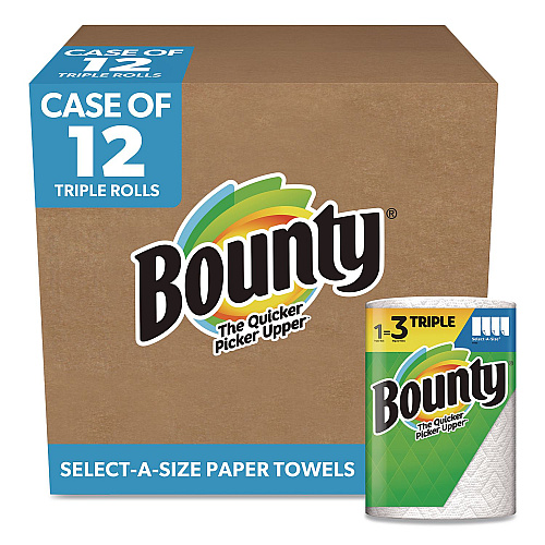 Bounty Select-A-Size Triple Roll Paper Towels, 2-Ply, 5.9 x 11, White, 123 Sheets/Roll, 12 Rolls/Carton (60107)