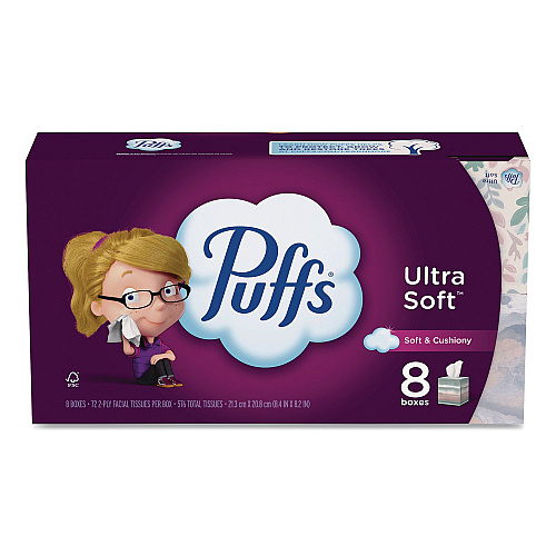 Puffs Ultra Soft Facial Tissue, 2-Ply, White, 72 Sheets/Box, 8 Boxes/Pack (61971)