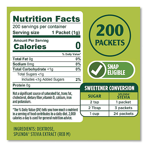 Splenda Stevia Sweetener Packet, 0.04 oz, 200/Box (HFP00612)