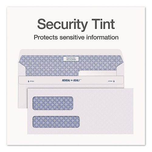 Quality Park Reveal-N-Seal Envelope, Security Tint, #10, Commercial Flap, Self-Adhesive Closure, 4.13 x 9.5, White, 500/Box (1014438)