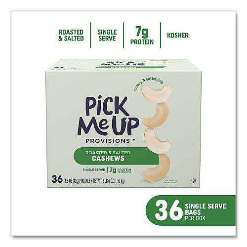 Pick Me Up Provisions Roasted and Salted Cashews, 1.5 oz Pouch, 36/Box (PM62981)
