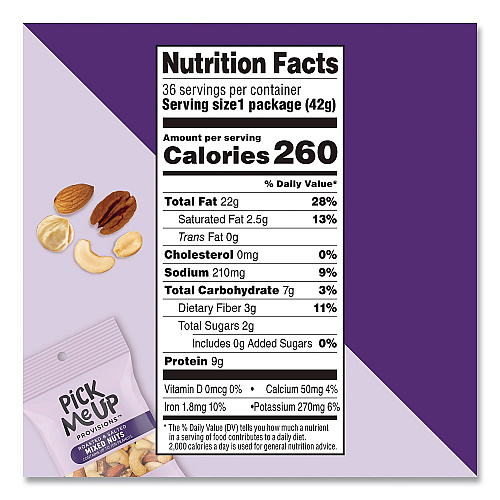 Pick Me Up Provisions Roasted and Salted Mixed Nuts, 1.5 oz Pouch, 36/Box (PM62982)