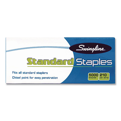 Swingline Standard Staples, 0.25" Leg, Steel, 5,000/Box, 100 Boxes/Carton (35108CT)
