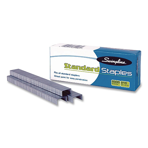 Swingline Standard Staples, 0.25" Leg, Steel, 5,000/Box, 100 Boxes/Carton (35108CT)