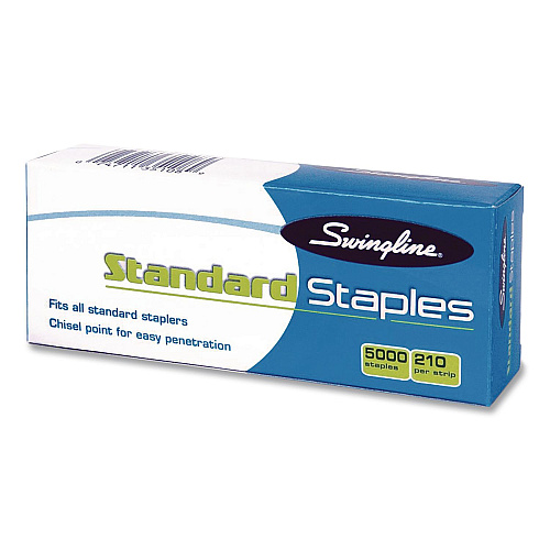 Swingline Standard Staples, 0.25" Leg, Steel, 5,000/Box, 100 Boxes/Carton (35108CT)