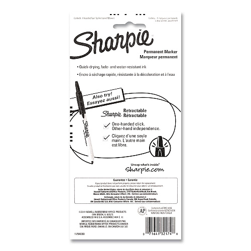 Sharpie Twin-Tip Permanent Marker, Extra-Fine/Fine Tip, Assorted Colors, 4/Pack (32174)
