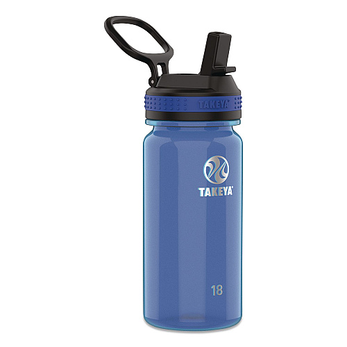 TAKEYA Tritan Plastic Water Bottle, 18 oz, 1 Royal Bottle, 1 Black Bottle, 2/Pack (51464)