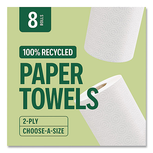 Perk Eco Recycled Paper Towels, 2-Ply, 11 x 5.9, White, 156 Sheets/Roll, 8 Rolls/Pack (PK63227)