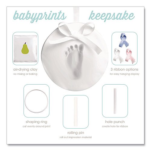 pearhead Babyprints Handprint or Footprint Keepsake Ornament Kit, 100% Baby Safe Impression Material/Shaping Ring/Ribbon/Pin (50020)