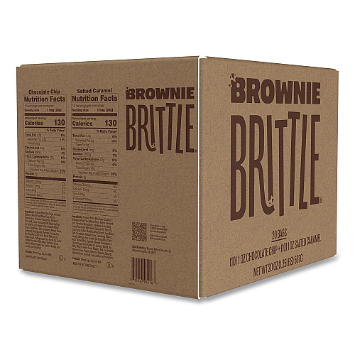 Sheila Gs Brownie Brittle Crunchy Brownie Snack Variety Pack, Chocolate Chip and Salted Caramel, 2 oz Bag, 20/Carton (KAR01416)