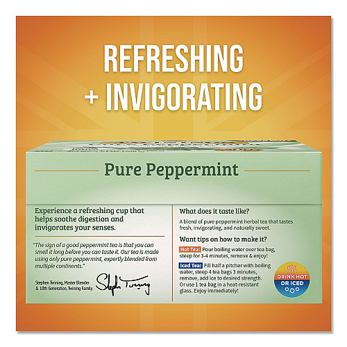 TWININGS Tea Bags, Pure Peppermint, 0.07 oz Tea Bag, 50/Box (TNA53650)