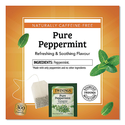 TWININGS Tea Bags, Pure Peppermint, 0.07 oz Tea Bag, 50/Box (TNA53650)