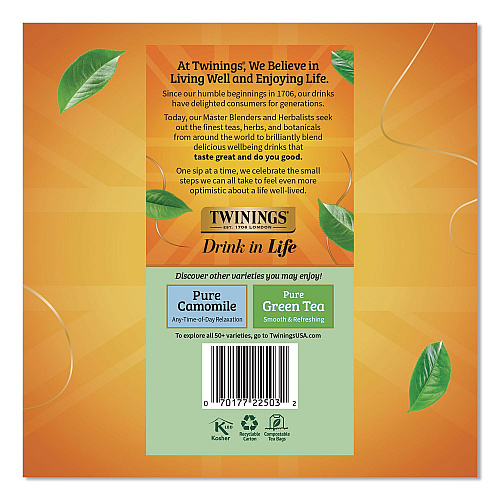 TWININGS Tea Bags, Pure Peppermint, 0.07 oz Tea Bag, 50/Box (TNA53650)