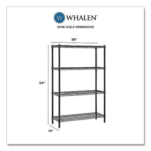Whalen 4-Shelf Wire Shelving Unit, 36w x 14d x 54h, Black (WS1436544B)