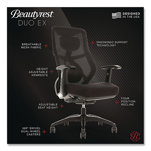Beautyrest Duo-EX Ergonomic Mesh Back Task Chair, Supports Up to 275 lb, 19" to 22" Seat Height, Black (60051GRY)