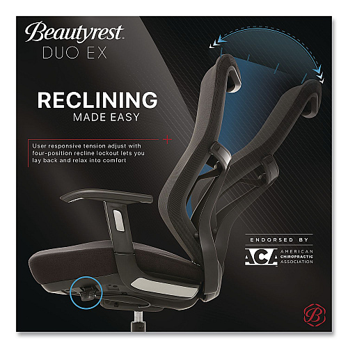 Beautyrest Duo-EX Ergonomic Mesh Back Task Chair, Supports Up to 275 lb, 19" to 22" Seat Height, Black (60051GRY)