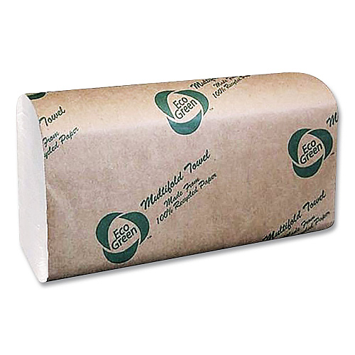 Eco Green Multi-Fold Recycled Paper Towels, 1-Ply, 9.25 x 9.5, Natural White, 250/Pack, 16 Packs/Carton (EN416)