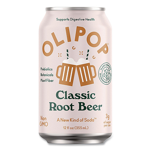 OLIPOP Prebiotic Soda, Root Beer, 12 oz Can, 12/Carton (ICO70288)