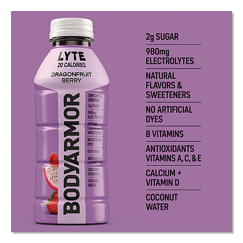 BodyArmor LYTE Sports Drink, Dragonfruit Berry, 16 oz Bottle, 12/Pack (411891)