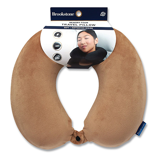 Brookstone U-Shaped Memory Foam Travel Pillow, 11.8 x 3.74 x 12.6, Khaki (BNPM0004)