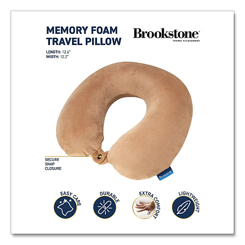 Brookstone U-Shaped Memory Foam Travel Pillow, 11.8 x 3.74 x 12.6, Khaki (BNPM0004)