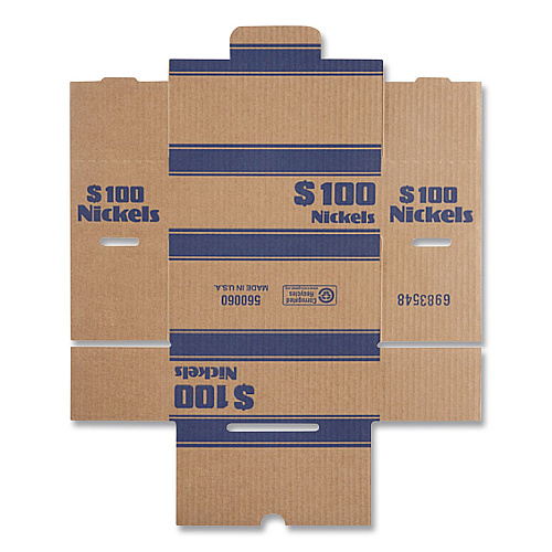 CONTROLTEK Nickels Coin Box, Accommodates $100 in Nickels, 15.5" x 19.25" x 4.5", Blue/Kraft, 50/Pack (560060)