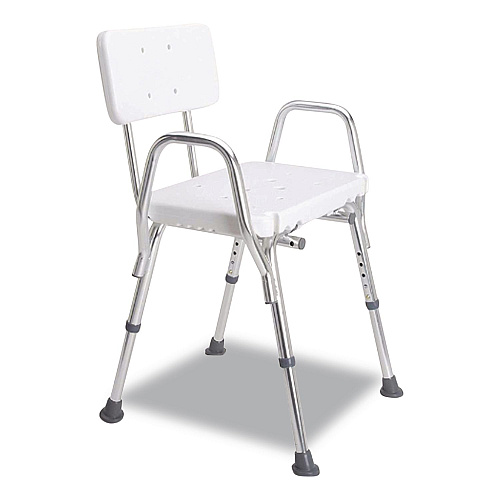 DMI Shower Chair with Back, Supports Up to 350 lb, 16" to 20" Seat Height, White/Silver (52217331900)
