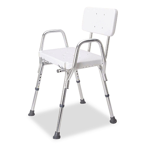 DMI Shower Chair with Back, Supports Up to 350 lb, 16" to 20" Seat Height, White/Silver (52217331900)
