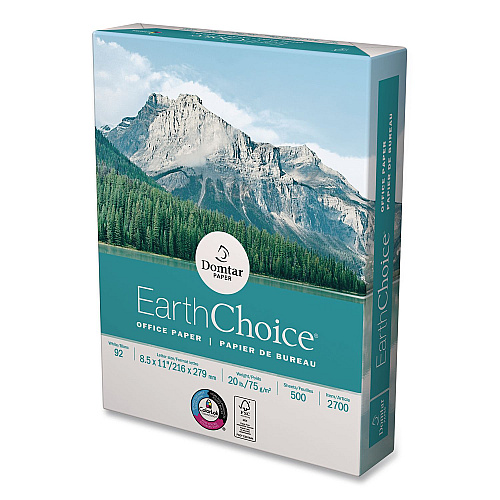 Domtar EarthChoice Office Paper, 92 Bright, 20 lb Bond Weight, 8.5 x 11, White, 500/Ream (2700RM)