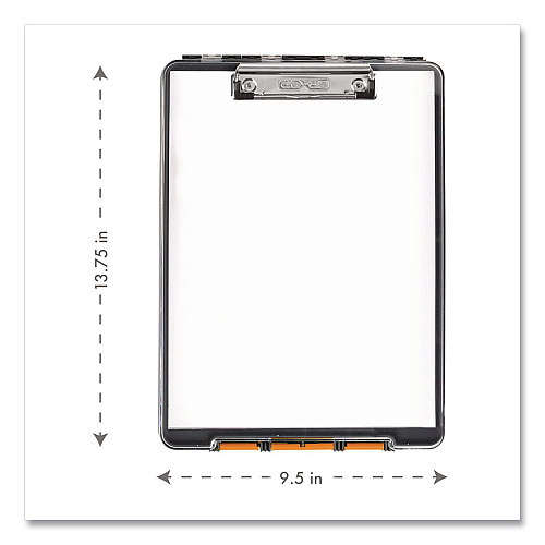 Dexas ClearView Clipcase Storage Clipboard, 0.35" Clip Capacity, Holds 8.87 x 12.25 Sheets, Gray/Orange (5717804)