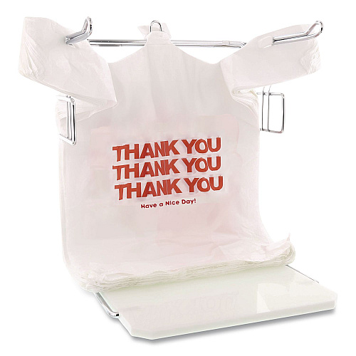 Garvey Plastic Shopping Bags, "Thank You - Have a Nice Day", Cut-Out Handles, 22 x 11.5 x 6, White/Red, 250/Box (063036)