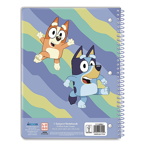 Innovative Designs Licensed Spiral Notebook, Bluey and Bingo, 1-Subject, Wide/Legal Rule, Multicolor Cover, (70) 10.5 x 8 Sheets (717158BLUSA)