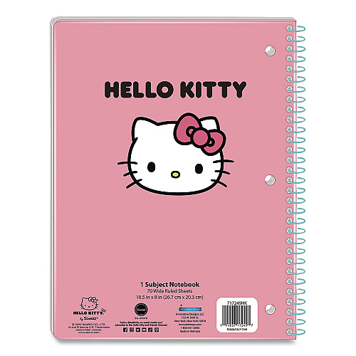 Innovative Designs Licensed Spiral Notebook, Hello Kitty, 1-Subject, Wide/Legal Rule, Multicolor Cover, (70) 10.5 x 8 Sheets (717249HKSA)