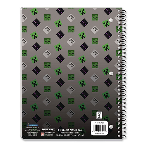 Innovative Designs Licensed Spiral Notebook, Minecraft, 1-Subject, Wide/Legal Rule, Multicolor Cover, (70) 10.5 x 8 Sheets (717326MCRSA)