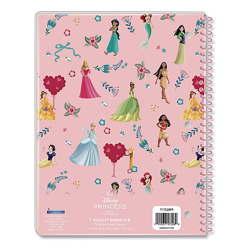 Innovative Designs Licensed Spiral Notebook, Disney Princesses, 1-Subject, Wide/Legal Rule, Multicolor Cover, (70) 10.5 x 8 Sheets (717328PRSA)