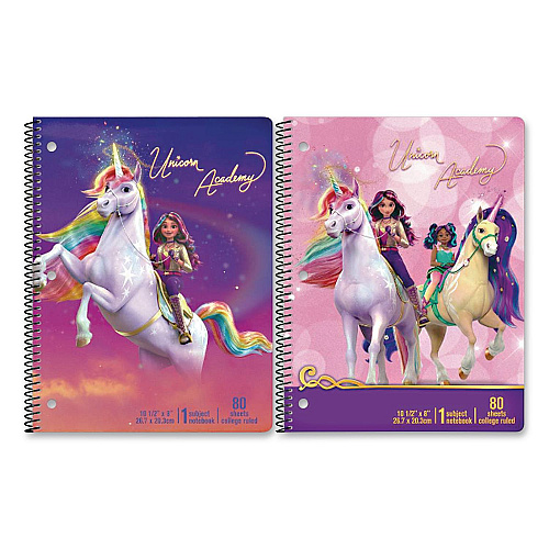 Inkology Licensed Spiral Notebook, Randomly Assorted Unicorn Academy Cover Designs, Medium/College Rule, (80) 10.5 x 8 Sheets (4820212PDQ)