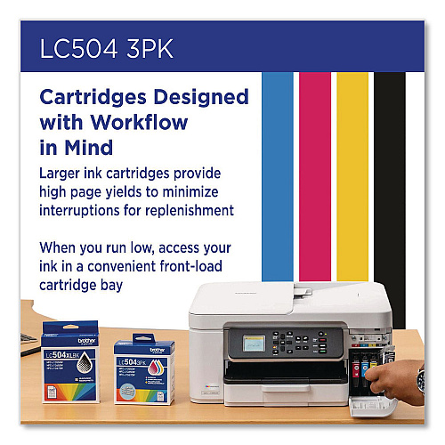 Brother LC504 INKvestment Ink, 500 Page-Yield, Cyan/Magenta/Yellow, 3/Pack (LC5043PKS)