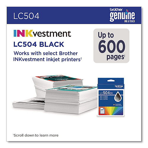 Brother LC504 INKvestment Ink, 600 Page-Yield, Black (LC504BKS)