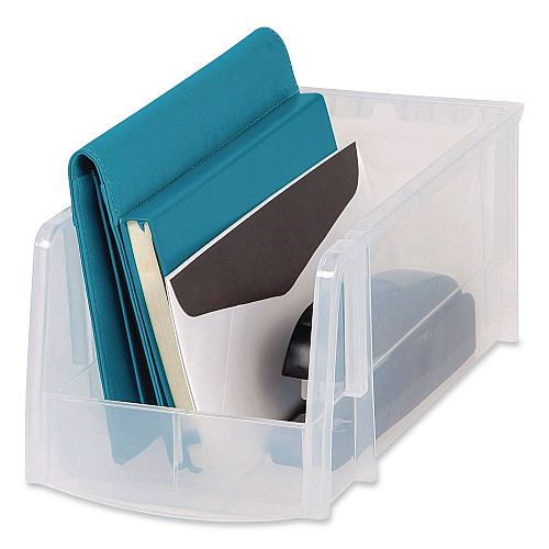 Iris Stackable Plastic Storage Bin. Medium, 1.6 qt, 6 x 11 x 5, Clear (200528)