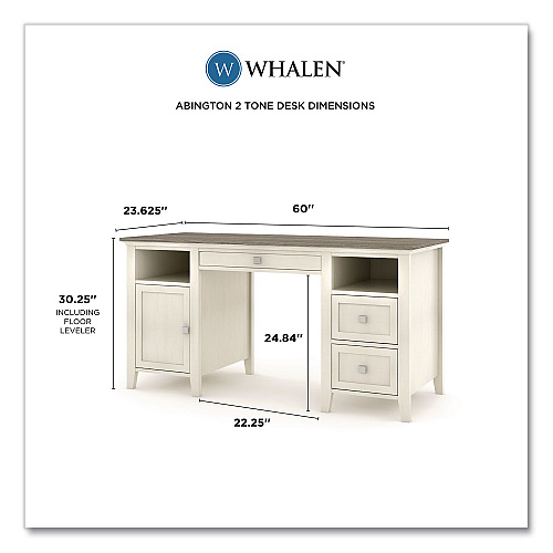 Whalen Abington Two-Pedestal Wood Computer Desk, 60" x 23.63" x 30.25", Dusty Aged Oak/Antique White (SPUSABTD)