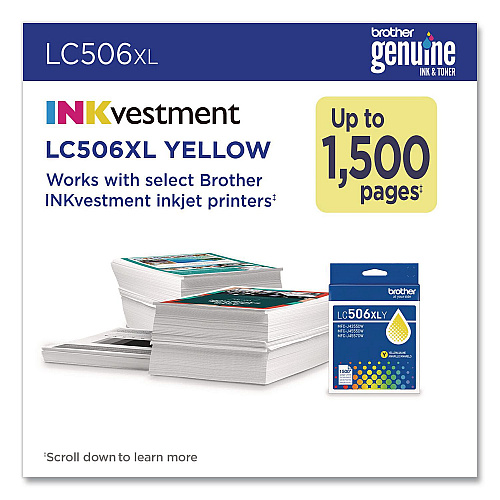 Brother LC506 INKvestment, High-Yield Ink, 1,500 Page-Yield, Yellow (LX506XLYS)