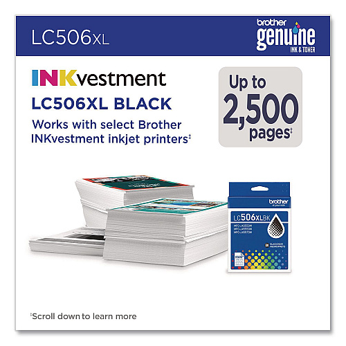 Brother LC506 INKvestment, High-Yield Ink, 2,500, Page-Yield, Black (LC506XLBKS)