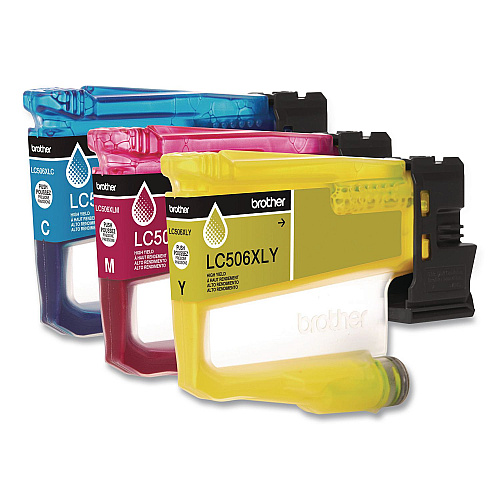 Brother LC506 INKvestment, High-Yield Ink, 1,500 Page-Yield, Cyan/Magenta/Yellow (LC506XL3PKS)