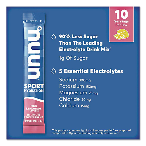nuun Sport Hydration Electrolyte Powder Drink Mix, Pink Lemonade, 0.17 oz Stick, 10/Box (02392)