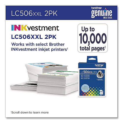 Brother LC506 INKvestment, Super High-Yield Ink, 5,000 Page-Yield, Black, 2/Pack (LC506XXL2PKS)