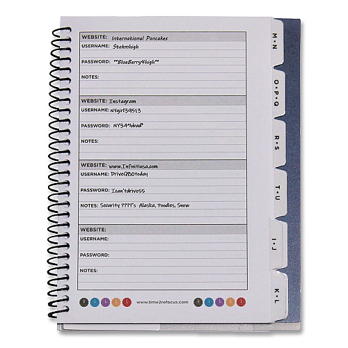 Re-focus the Creative Office Pocket-Size Password Keeper Log Book, User-Name/Password Format, White/Purple Cover, (60) 7 x 5.5 Sheets (SMPRPLPWBOOK)